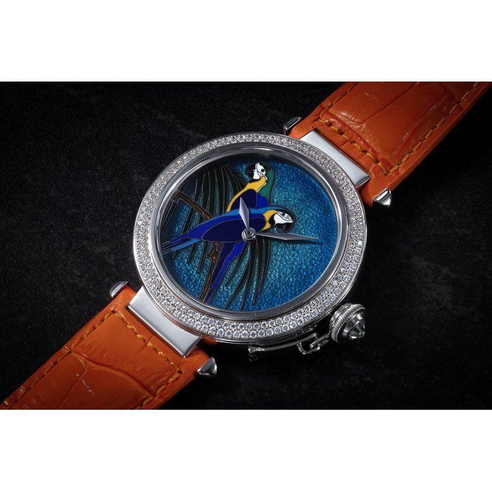 Cartier CARTIER, PASHA REF. 3142L, A RARE LIMITED EDITION GOLD, DIAMOND-SET WRISTWATCH WITH ENAMEL DIAL CASE NUMBER: 34/40