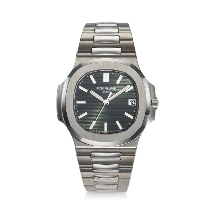PATEK PHILIPPE, REF. 5711/1A-014, NAUTILUS, A VERY RARE AND HIGHLY DESIRABLE STEEL “GREEN DIAL” BRACELET WATCH WITH DATE