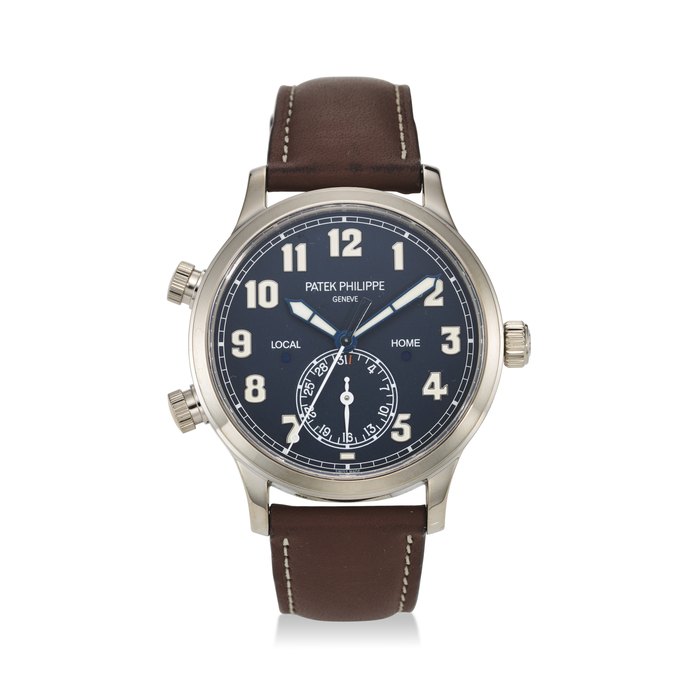 PATEK PHILIPPE, REF. 5524G-001, CALATRAVA PILOT TRAVEL TIME, AN 18K WHITE GOLD DUAL-TIME WRISTWATCH WITH DATE AND DAY/NIGHT INDICATOR