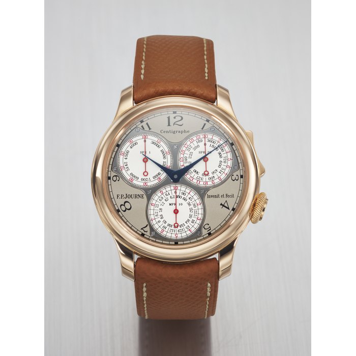 F.P. JOURNE. AN ATTRACTIVE 18K PINK GOLD ERGONOMIC CHRONOGRAPH WRISTWATCH WITH 100 TH OF A SECOND, 20 TH SECONDS AND 10 MINUTE REGISTERS SIGNED F.P. JOURNE, CENTIGRAPHE SOUVERAIN MODEL, NO. 239-CT, CIRCA 2014