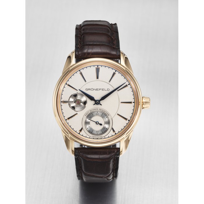  GRÖNEFELD. AN EXCEPTIONAL HANDCRAFTED 18K RED GOLD LIMITED EDITION WRISTWATCH WITH 8-SECOND CONSTANT FORCE MECHANISM SIGNED GRÖNEFELD, 1941 EIGHT SECONDS REMONTOIRE MODEL, CASE NO. 22'923, NO. 77/188, CIRCA 2017, Price & Market Data