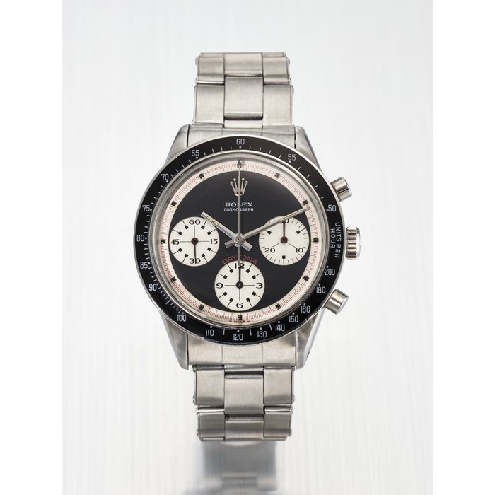 ROLEX. A VERY RARE AND HIGHLY ATTRACTIVE STAINLESS STEEL CHRONOGRAPH WRISTWATCH WITH 'PAUL NEWMAN' DIAL AND BRACELET SIGNED ROLEX, DAYTONA 'PAUL NEWMAN' MODEL, REF. 6241, CASE NO. 1'764'912, CIRCA 1968