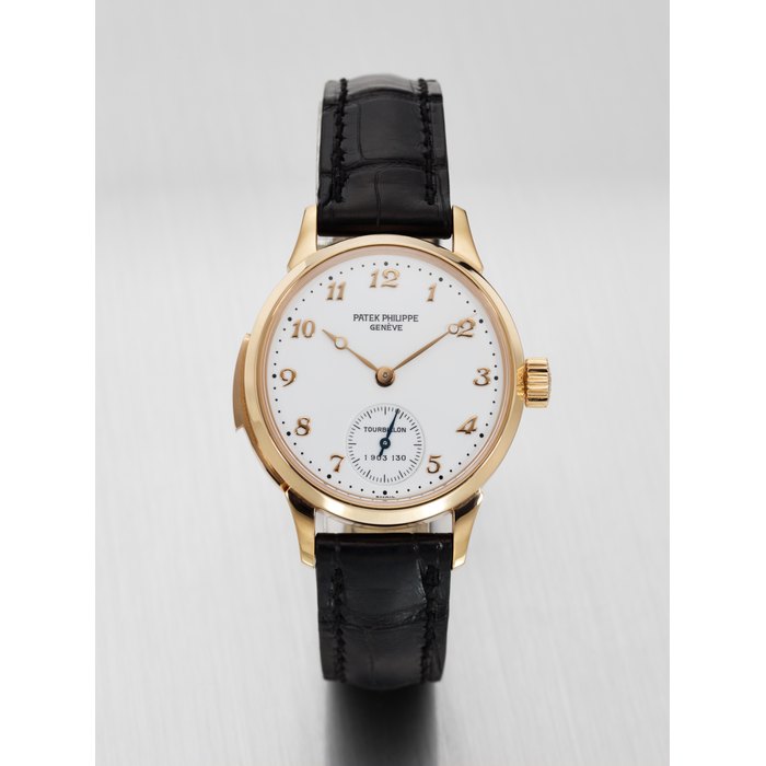 PATEK PHILIPPE. A VERY RARE AND ELEGANT 18K PINK GOLD MINUTE REPEATING TOURBILLON WRISTWATCH WITH ENAMEL DIAL AND BREGUET NUMERALS SIGNED PATEK PHILIPPE, GENEVE, REF. 3939HR-001, MOVEMENT NO. 1'903'130, CASE NO. 4'454'930, CIRCA 2009