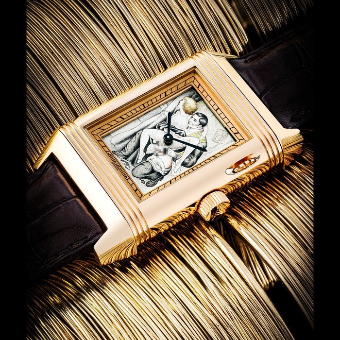 Jaeger-Lecoultre JAEGER-LECOULTRE. A UNIQUE 18K PINK GOLD REVERSIBLE WRISTWATCH WITH ENAMEL DIAL DEPICTING AN EROTIC SCENE REVERSO A ECLIPSES MODEL, NO. 1/1, REF. 246.2.79