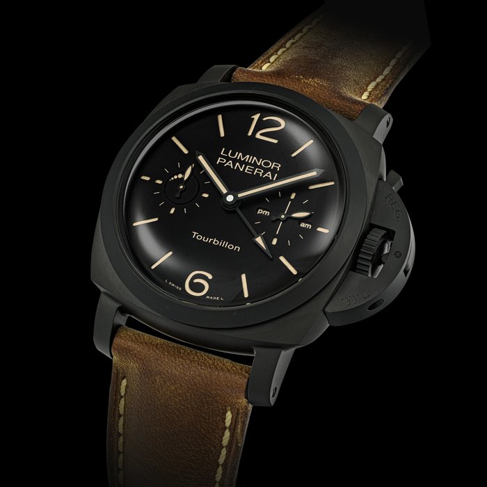 PANERAI, LIMITED EDITION OF 100 PIECES, LUMINOR 1950 TOURBILLON GMT CERAMICA, REF. PAM00396 CASE NO. BB1586967, O010/100