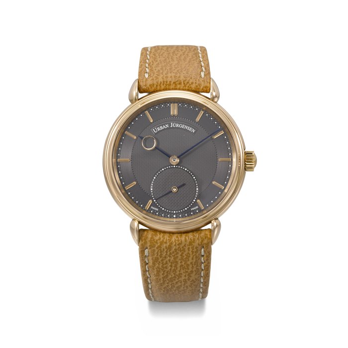 URBAN J Ü RGENSEN. A RARE AND ELEGANT 18K PINK GOLD WRISTWATCH WITH TEARDROP LUGS SIGNED URBAN JÜRGENSEN, REF. 1140, MOVEMENT NO. 141, CASE NO. 17-2113, CIRCA 2022