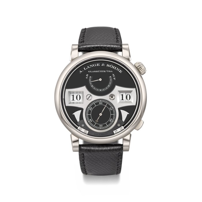 A. LANGE & SOHNE. AN EXCEPTIONAL AND IMPRESSIVE 18K WHITE GOLD STRIKING TIME WRISTWATCH WITH DIGITAL TIME DISPLAY, POWER RESERVE INDICATION AND HACK FEATURE SIGNED A. LANGE & SOHNE, LANGE ZEITWERK STRIKING TIME MODEL, REF. 145.029F, CASE NO. 214'872, CIRCA 2017