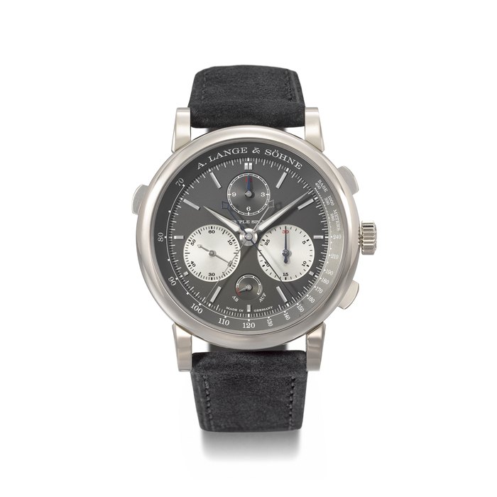 A. LANGE & SOHNE. A VERY RARE AND IMPRESSIVE 18K WHITE GOLD LIMITED EDITION TRIPLE SPLIT FLYBACK CHRONOGRAPH WRISTWATCH WITH TACHYMETER AND POWER RESERVE SIGNED A. LANGE & SOHNE, TRIPLE SPLIT MODEL, REF. 424.038F, CASE NO. 239'337, NO. 047/100 CIRCA 2019