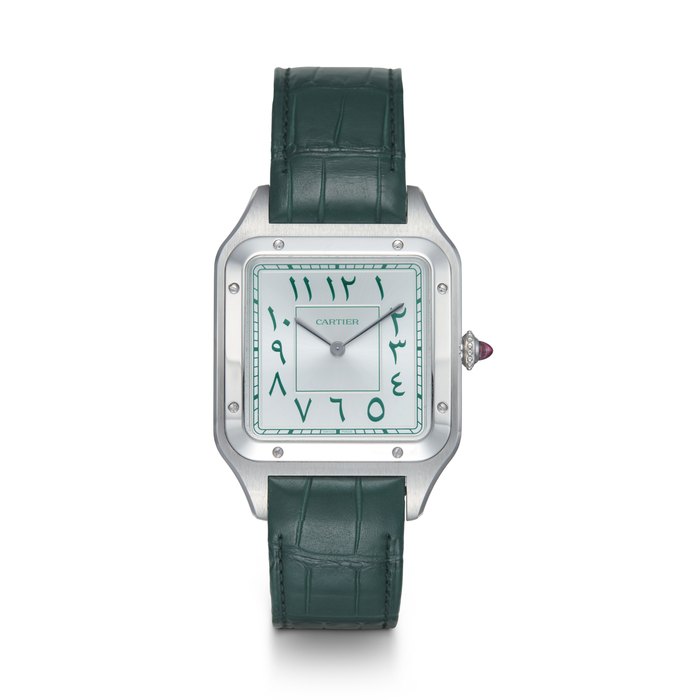 CARTIER, SANTOS DUMONT XL REF. 3406B, A LIMITED EDITION PLATINUM MANUAL-WINDING WRISTWATCH WITH EASTERN ARABIC NUMERALS CASE NUMBER: 013/ 100