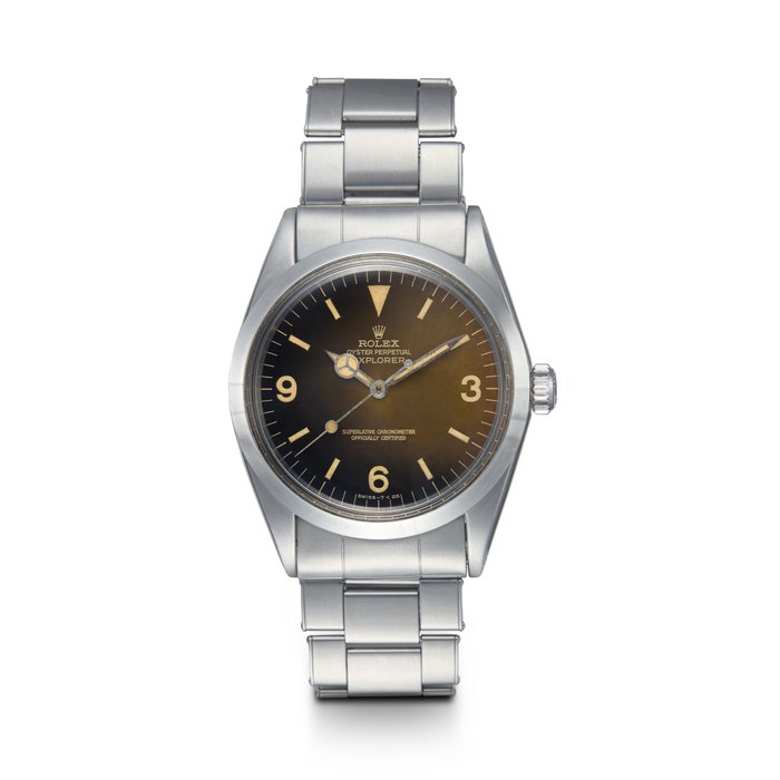 ROLEX, EXPLORER REF. 1016, AN ATTRACTIVE STAINLESS STEEL AUTOMATIC WRISTWATCH WITH ‘TROPICAL’ DIAL CASE NUMBER: 1’156’218, MOVEMENT NUMBER: D22’253