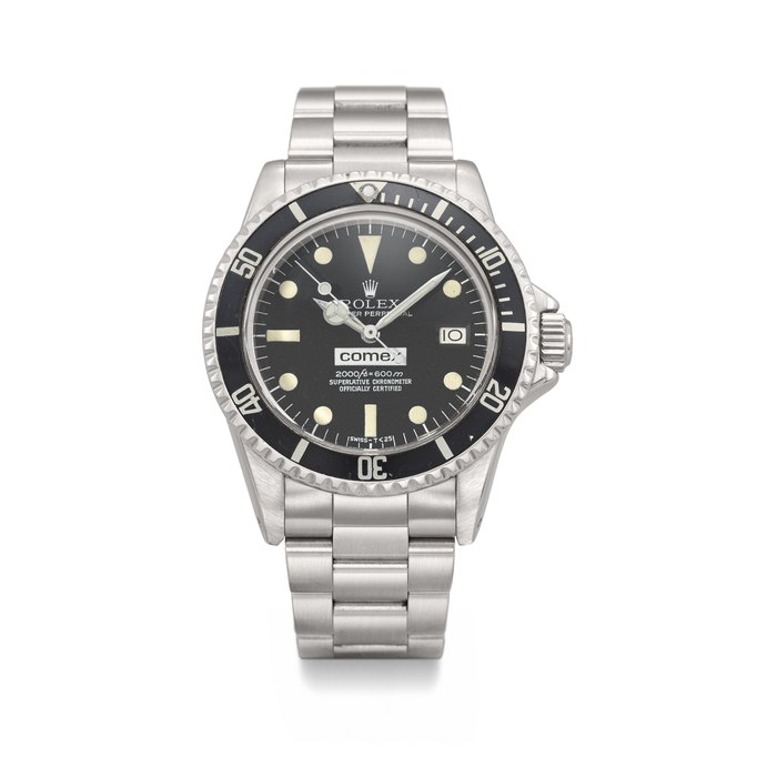 ROLEX. AN EXTREMELY RARE STAINLESS STEEL AUTOMATIC WRISTWATCH WITH SWEEP CENTRE SECONDS, DATE, ‘RAIL’ DIAL, GAS ESCAPE VALVE AND BRACELET, MADE FOR COMEX SIGNED ROLEX, SEA-DWELLER 'COMEX' MODEL, REF. 1665, CASE NO. 5'586'529, COMEX ISSUE NO. 2118, SOLD BY ROLEX TO COMEX IN 1978 AND ISSUED TO DIVER MR. ROBERT BEAUDOU ON 4 NOVEMBER 1981