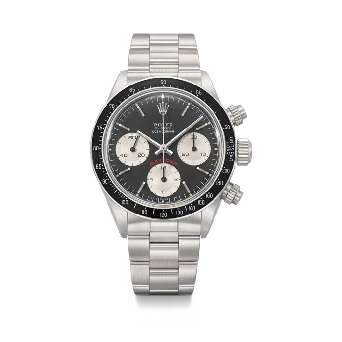 ROLEX. A VERY RARE AND ATTRACTIVE STAINLESS STEEL CHRONOGRAPH WRISTWATCH WITH BRACELET SIGNED ROLEX, DAYTONA MODEL, REF. 6263, CASE NO. 4'128'229, CIRCA 1976
