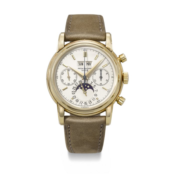 PATEK PHILIPPE. A VERY RARE AND HIGHLY ATTRACTIVE 18K GOLD PERPETUAL CALENDAR CHRONOGRAPH WRISTWATCH WITH MOON PHASES SIGNED PATEK PHILIPPE, REF. 2499/100, 4TH SERIES, MOVEMENT NO. 869'246, CASE NO. 2'792'102, MANUFACTURED IN 1970