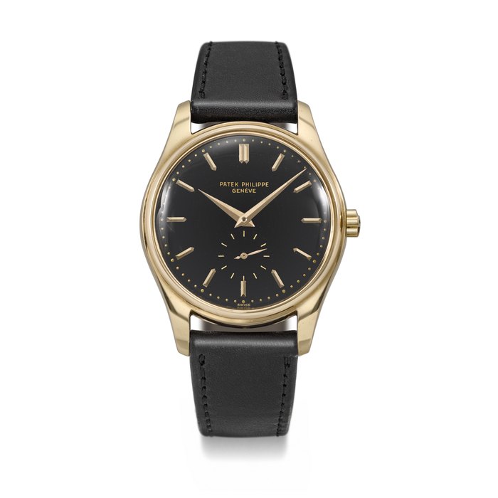 PATEK PHILIPPE. AN EXTRAORDINARY AND IMPRESSIVE 18K PINK GOLD AUTOMATIC WRISTWATCH WITH BLACK ENAMEL DIAL SIGNED PATEK PHILIPPE, REF. 2526, MOVEMENT NO. 764’307, CASE NO. 698’273, MANUFACTURED IN 1957