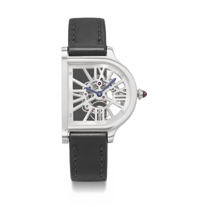 CARTIER. A VERY RARE AND UNUSUAL PLATINUM LIMITED EDITION SKELETONIZED WRISTWATCH SIGNED CARTIER, CLOCHE DE CARTIER MODEL, REF. WHCC0003, NO. 18/50, CIRCA 2022