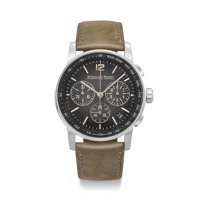 AUDEMARS PIGUET. AN ATTRACTIVE TWO COLOUR GOLD AUTOMATIC FLYBACK CHRONOGRAPH WRISTWATCH WITH DATE SIGNED AUDEMARS PIGUET, CODE 11.59 MODEL, REF. 26393CR, CASE NO. TT2256J, CIRCA 2020