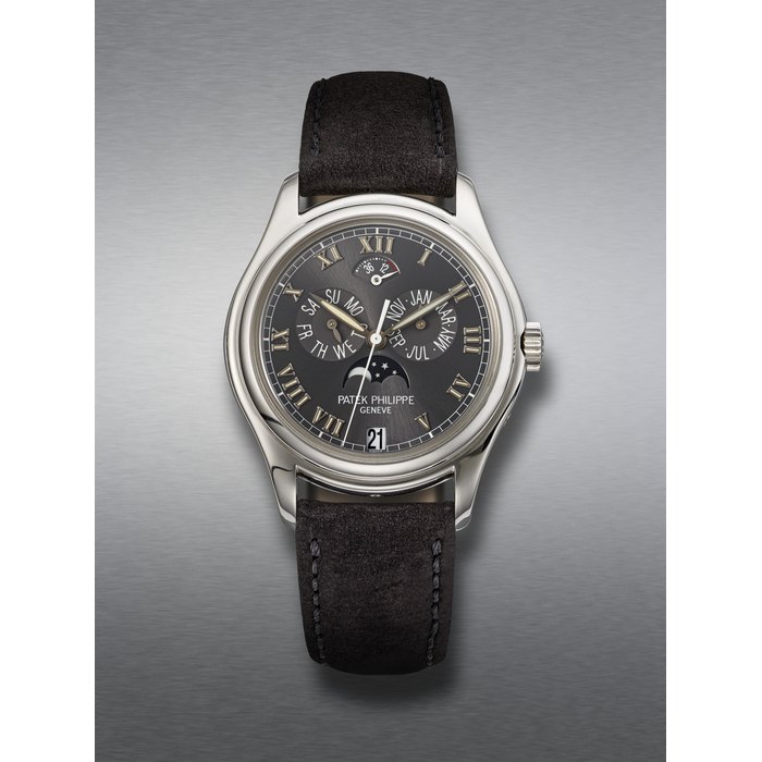 PATEK PHILIPPE, PLATINUM ANNUAL CALENDAR WRISTWATCH WITH MOON PHASES, REF. 5056P