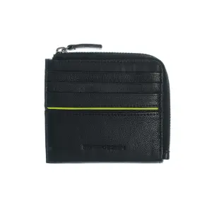 Momo Design Momodesign portacarte con portamonete Subway in vera pelle nappa nera fluo