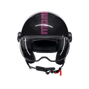 Momo Design Casco moto jet FGTR CLASSIC Stripes E2206 Nero glitter / fucsia