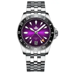 Phoibos PHOIBOS Voyager GMT 100M Automatic Diver Watch PY058H Royal Purple Sunray