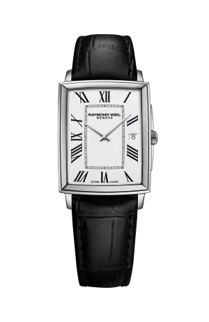 Raymond Weil Toccata Men's Stainless Steel Leather Square Quartz Watch, 37 x 29 mm