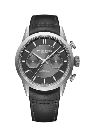 Raymond Weil Freelancer Men's Pilot Flyback Chronograph Leather Automatic Grey Dial Watch, 42 mm