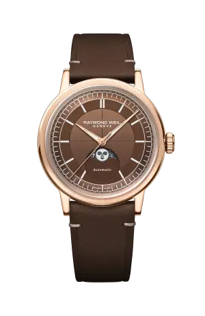 Raymond Weil Millesime Automatic Moon Phase Brown Dial Watch, 39 mm