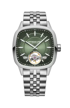 Raymond Weil Freelancer Calibre RW1212 Men’s Automatic Green Steel Cushion Shape Watch, 40 x 40 mm