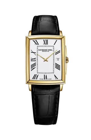 Raymond Weil Toccata Men's Gold PVD White Dial Leather Square Quartz Watch, 37 x 29 mm