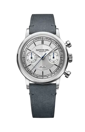 Raymond Weil Millesime 'The Fifty' Automatic Bi-Compax Chronograph Silver Sector Dial Watch, 37 mm