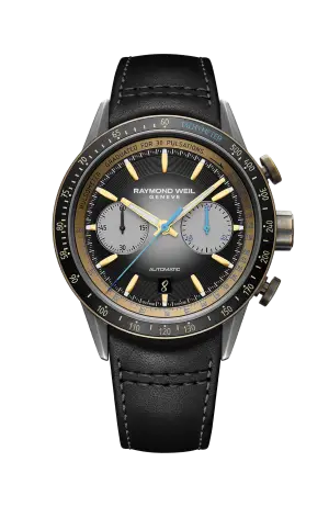 Raymond Weil Freelancer Men's Automatic Chronograph Bi-compax Bronze and Titanium Leather Watch, 43 mm