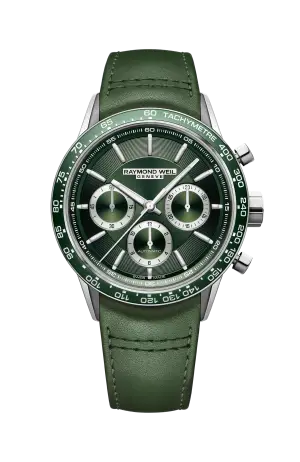Raymond Weil Freelancer Men's Automatic Chronograph Green Leather Watch, 43 mm
