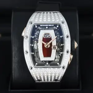 Richard Mille Richard Mille RM 037Ladies Automatic Red Jasper Diamond Dial Diamond Case - 18kt White Gold on Strap