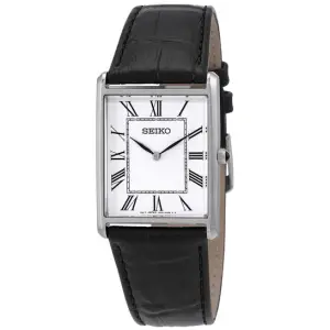 Seiko SeikoEssentials Quartz White Dial Black Leather Men's Watch SWR049