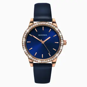 Sekonda Sekonda Day To Night Ladies Watch | Rose Gold Case & PU Strap with Blue Dial | 2453