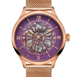 The Camden Watch Company No.274 Skeleton Rose Gold and Purple on Mesh