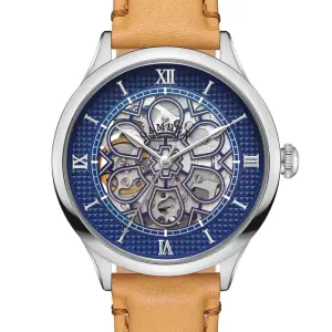 The Camden Watch Company No.274 Skeleton Steel and Navy on Tan Italian Leather