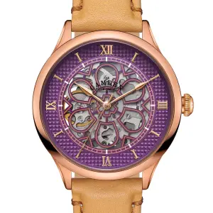 The Camden Watch Company No.274 Skeleton Rose Gold and Purple on Tan Italian Leather
