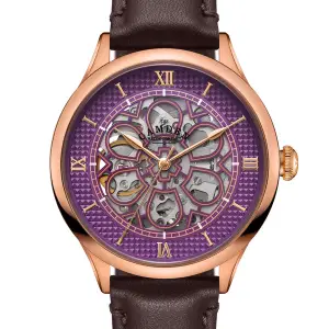 The Camden Watch Company No.274 Skeleton Rose Gold and Purple on Brown Italian Leather