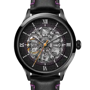 The Camden Watch Company No.274 Skeleton Black on Black and Purple Italian Leather