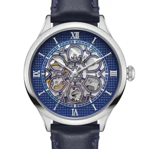 The Camden Watch Company No.274 Skeleton Steel and Navy on Navy Italian Leather
