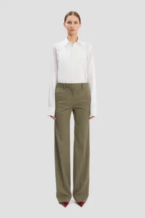 Victoria Beckham Tailored Straight Leg Trouser In Sage Melange