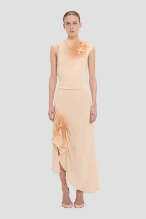 Victoria Beckham Smocked Dress In Sandstone