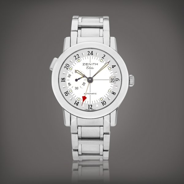 Zenith Port Royal V Elite, Reference 01/02.0451.682 | A stainless steel dual time zone wristwatch with date and bracelet, Circa 2000 | 真力時 | Port Royal V Elite 型號01/02.0451.682 | 精鋼兩地時間鏈帶腕錶，備日期顯示，約2000年製 · 01/02.0451.682