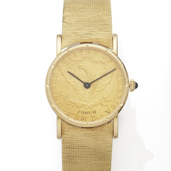 Corum. An 18K gold manual wind bracelet watch with coin dial Ref:8871-22, Movement No.77545, Circa 1980