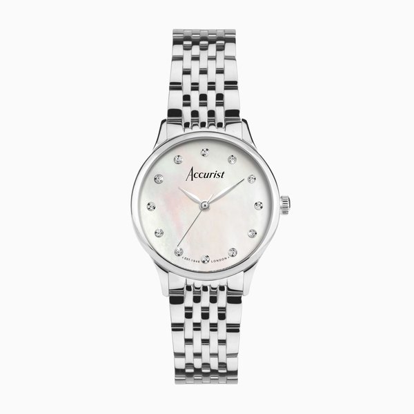 Accurist Dress Diamond Ladies Watch | Silver Stainless Steel Case & Bracelet with White Mother of Pearl Dial | 28mm Ref. 77000