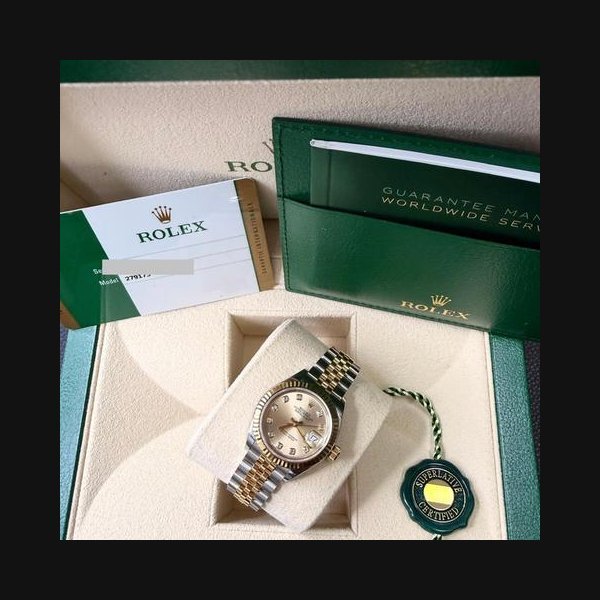 Rolex Rolex Lady-Datejust28mm Two Tone Yellow Gold Champagne Diamond Dial Fluted