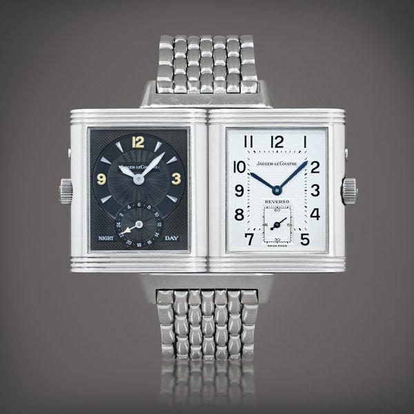 Jaeger-LeCoultre Reverso Duoface, reference 270.8.54 Montre bracelet reversible en acier avec avec double fuseaux horaires et indicateur jour/nuit | Stainless steel reversible dual time zone wristwatch with day/night indication and bracelet Vers 1998 | Circa 1998