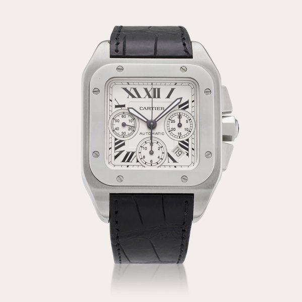 Cartier Reference 2740 Santos 100 XL | A stainless steel square shaped automatic chronograph wristwatch with date, Circa 2010