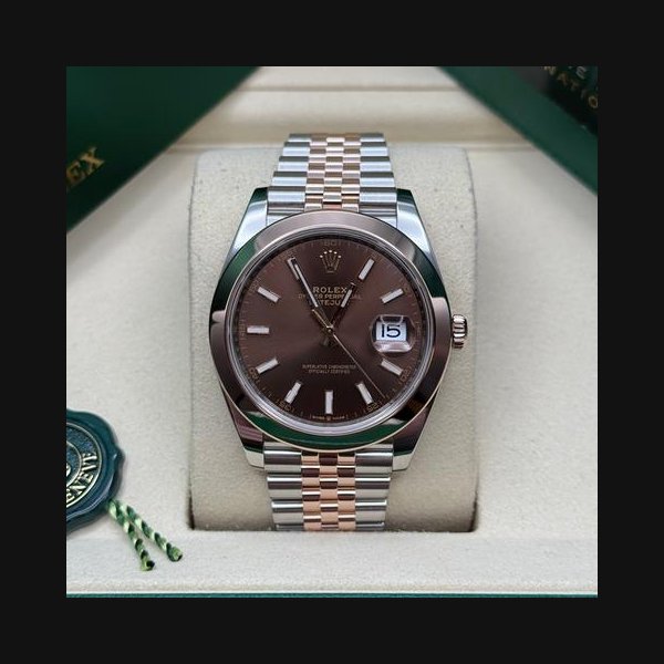 Rolex Datejust41 NEW 2026 Chocolate Index Dial Two Tone Rose Gold Smooth Bezel Jubilee Bracelet Ref. 126301